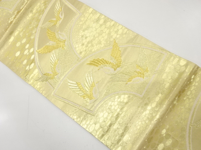 JAPANESE KIMONO / ANTIQUE FUKURO OBI / SILK / WOVEN CRANE